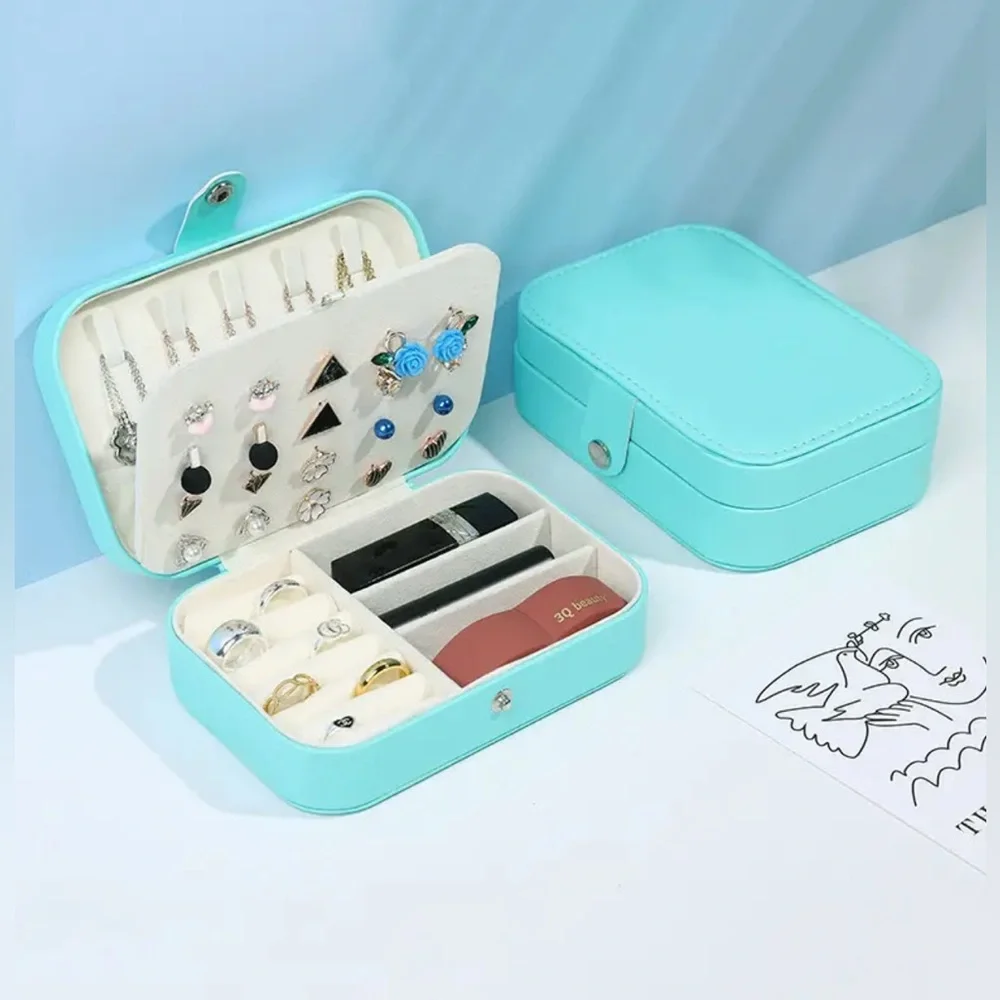 Portable Jewelry Box Aqua Green Compact Tarnish Resistant